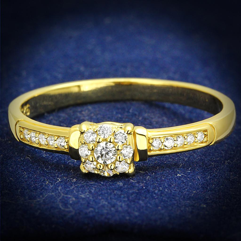TS597 Gold 925 Sterling Silver Ring featuring a clear AAA Grade CZ stone, showcasing a luxurious gold finish.