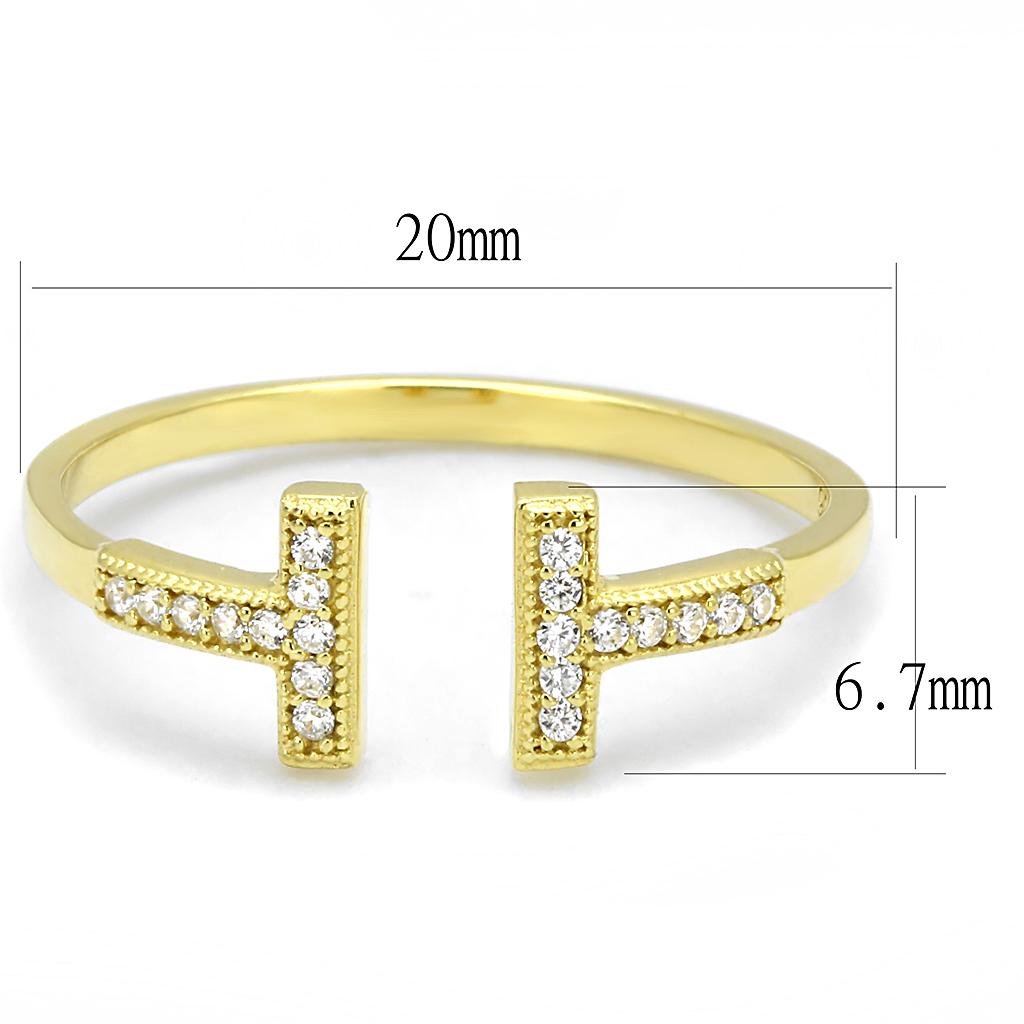 TS598 Gold 925 Sterling Silver Ring featuring a clear AAA Grade CZ stone, showcasing a luxurious gold finish.