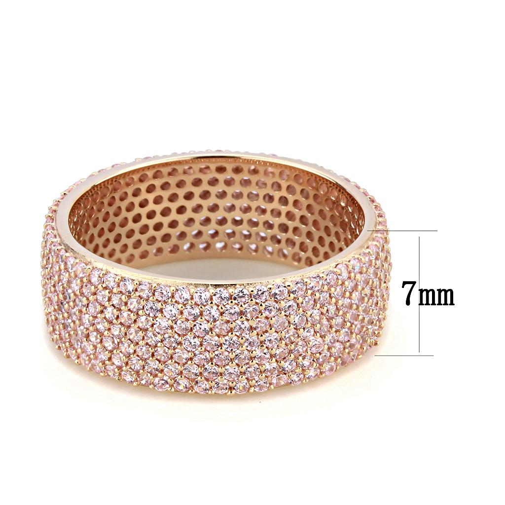 TS612 Rose Gold 925 Sterling Silver Ring featuring AAA Grade CZ in Light Rose color, elegantly designed for any occasion.
