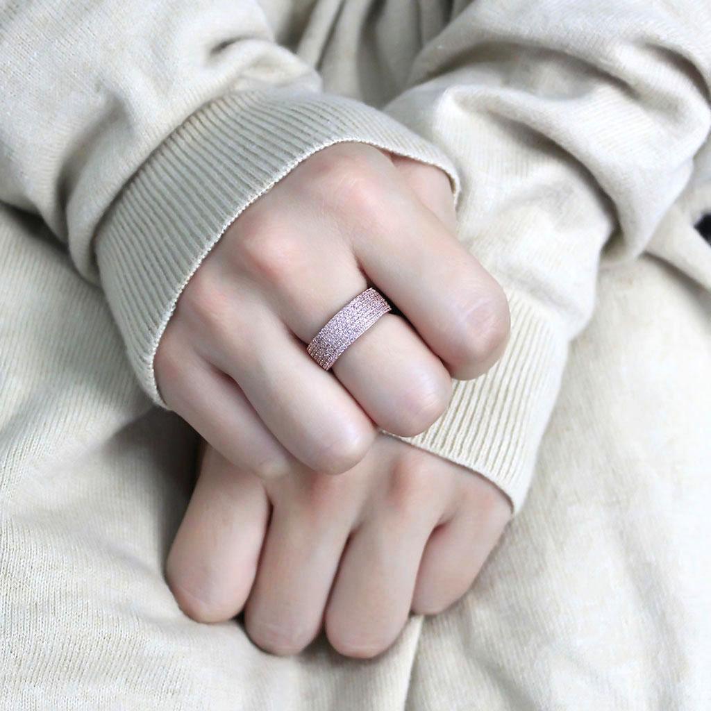 TS612 Rose Gold 925 Sterling Silver Ring featuring AAA Grade CZ in Light Rose color, elegantly designed for any occasion.