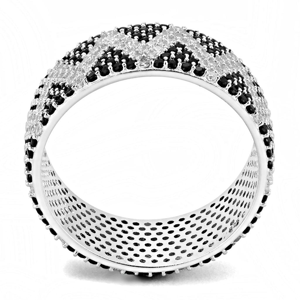 TS613 Rhodium 925 Sterling Silver Ring featuring AAA Grade CZ in Jet color, showcasing its elegant design and high-quality materials.