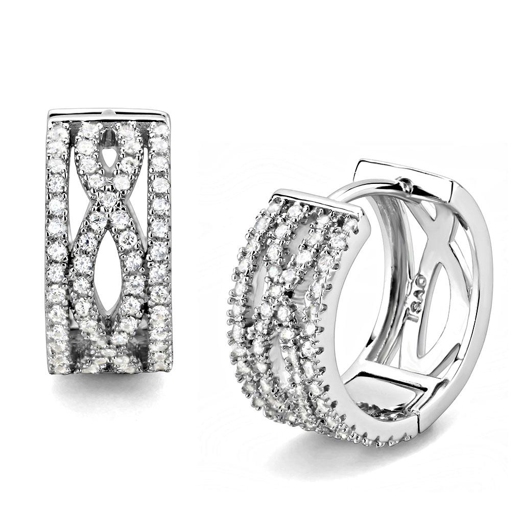 TS617 Rhodium 925 Sterling Silver Earrings featuring AAA Grade clear CZ stones, elegantly designed for a luxurious look.