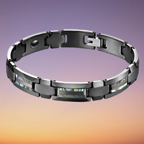 A stylish grey tungsten bracelet for men, showcasing its elegant design and durable construction, perfect for any occasion.
