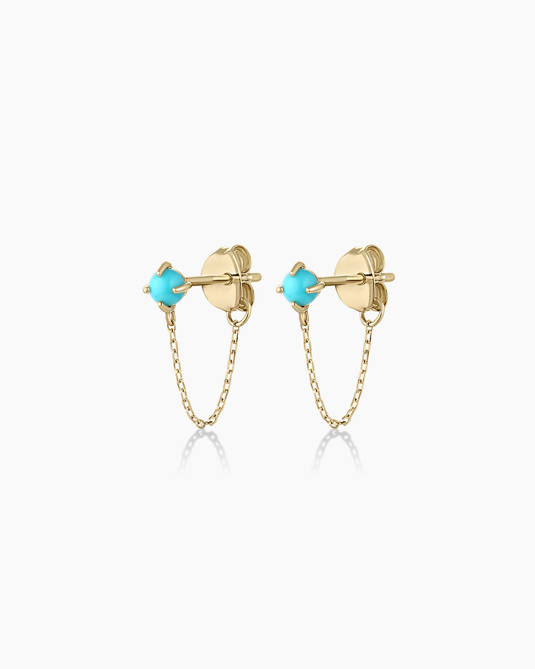 Turquoise Newport Chain Huggies featuring a vibrant turquoise stone set in 14k gold, perfect for stylish layering.