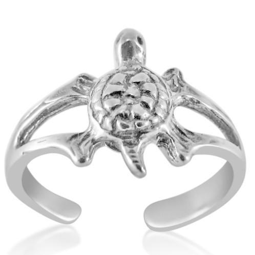 Adjustable sterling silver turtle toe ring with an 8mm wide design, perfect for beach lovers.