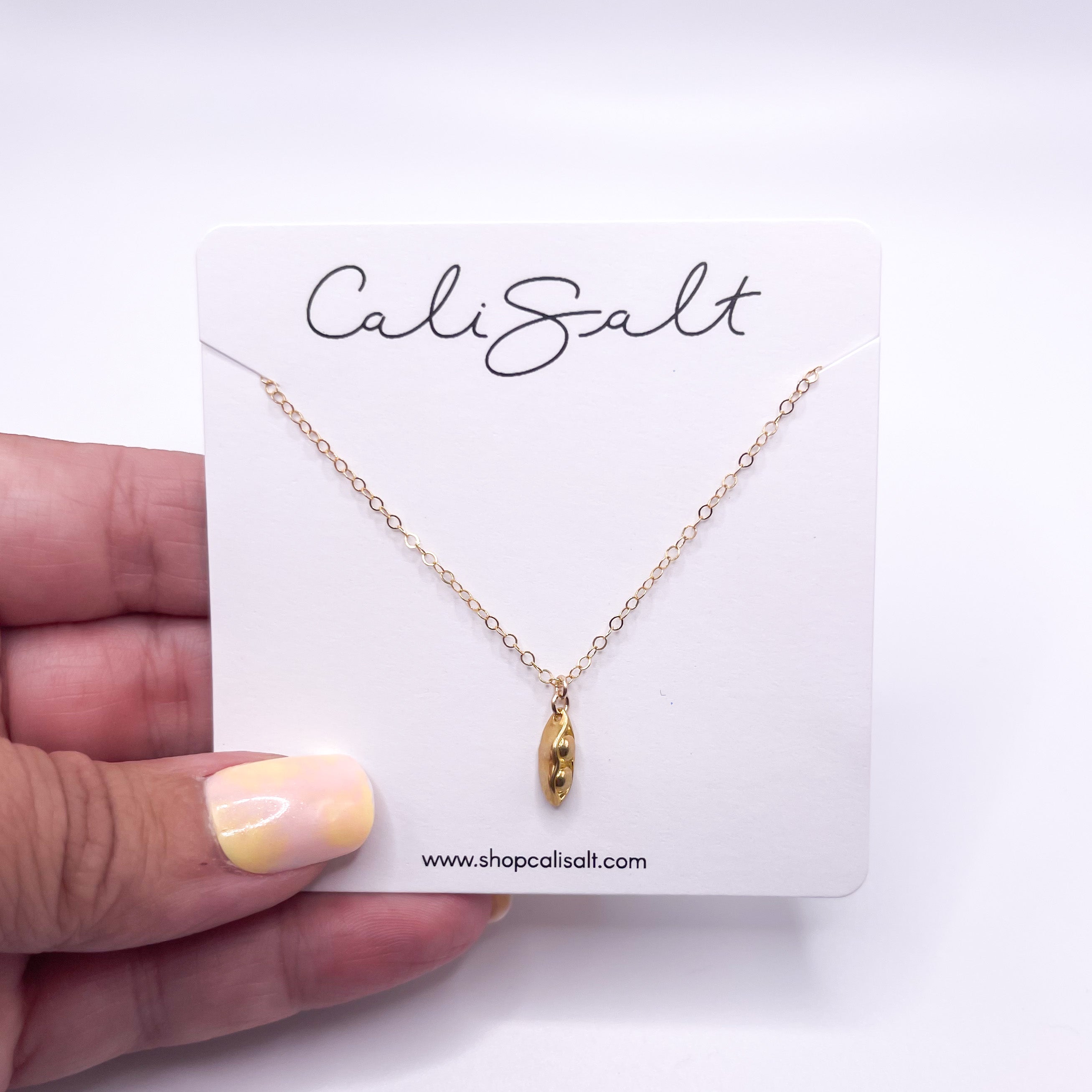 Two Peas in a Pod Necklace in gold fill and sterling silver, symbolizing friendship and connection.