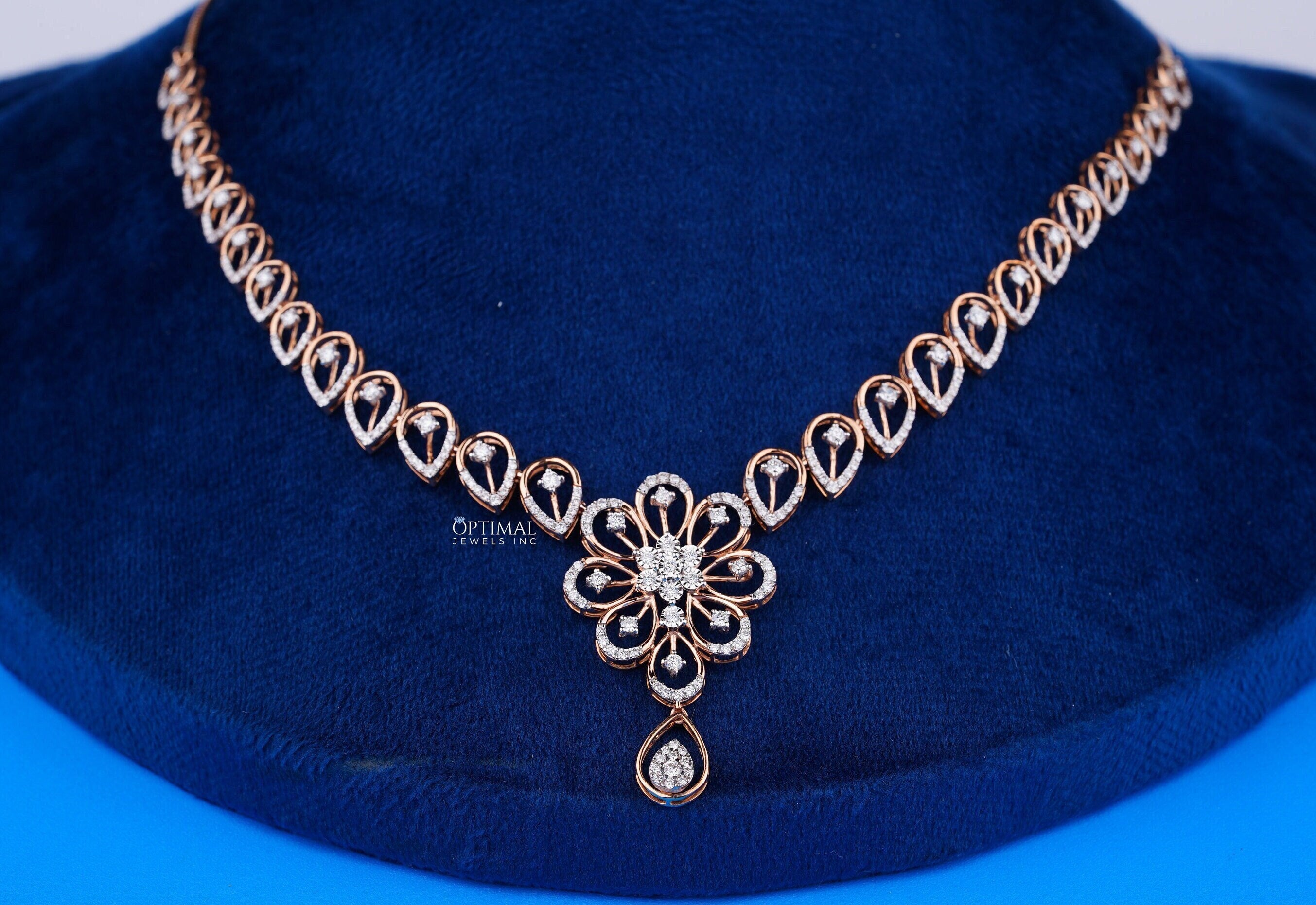 A stunning Unique Floral Design Diamond Necklace featuring 2.00 Ctw round lab-grown diamonds, elegantly crafted for bridal wear.