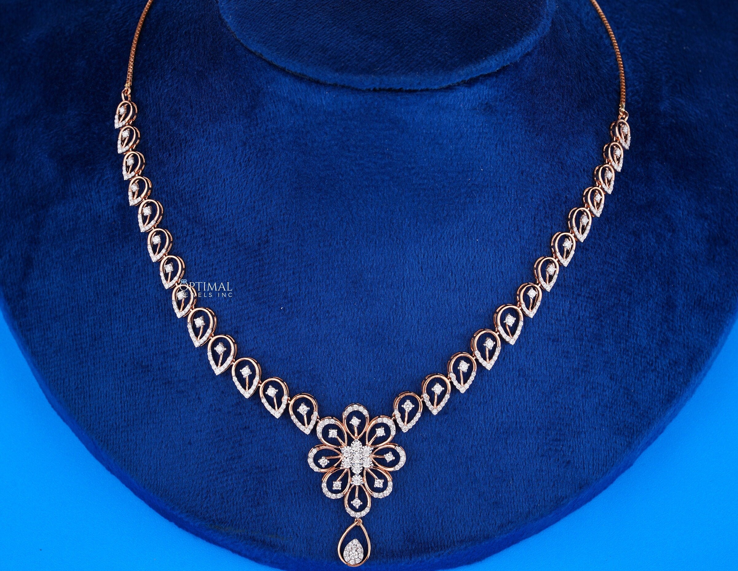 A stunning Unique Floral Design Diamond Necklace featuring 2.00 Ctw round lab-grown diamonds, elegantly crafted for bridal wear.