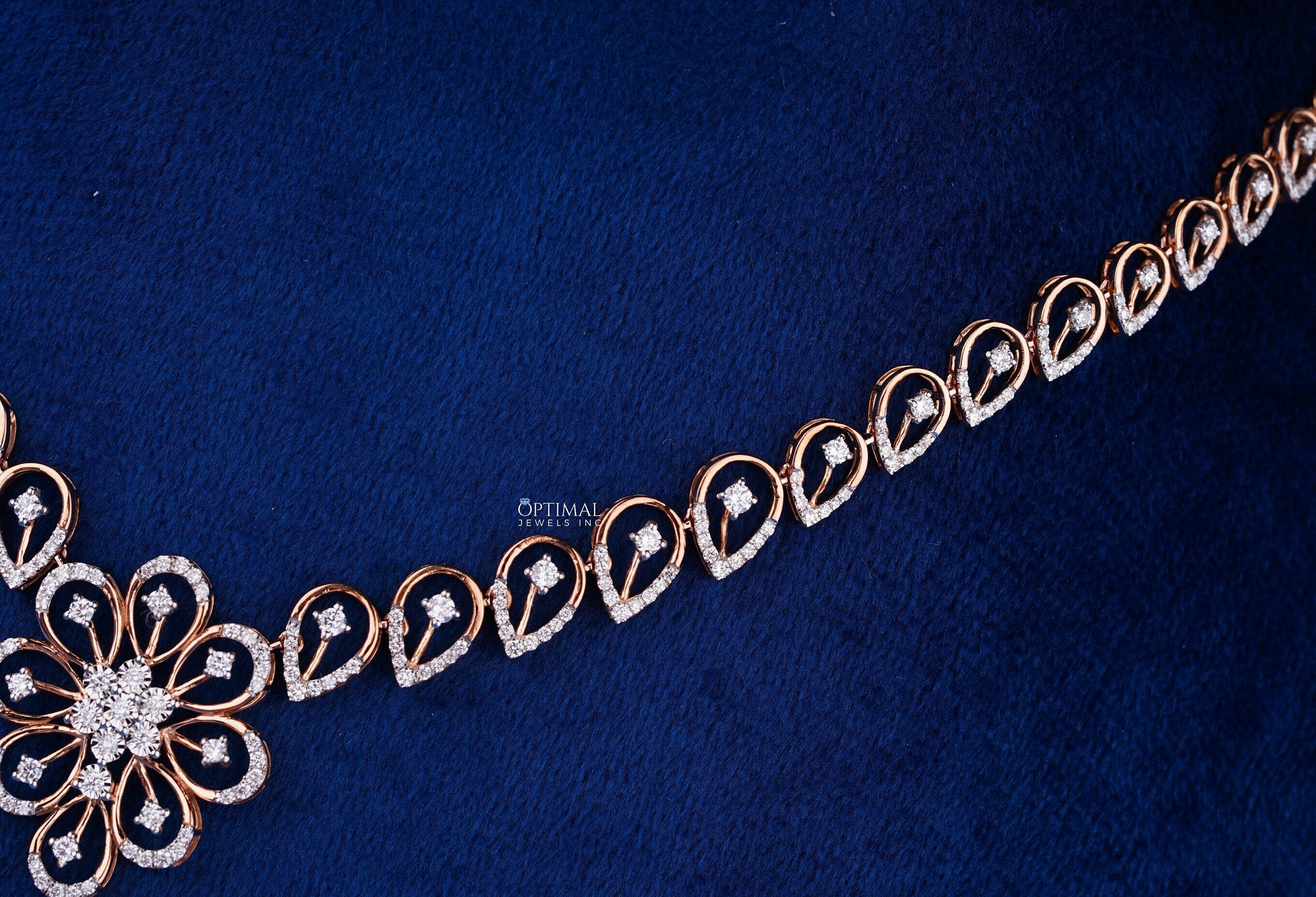 A stunning Unique Floral Design Diamond Necklace featuring 2.00 Ctw round lab-grown diamonds, elegantly crafted for bridal wear.