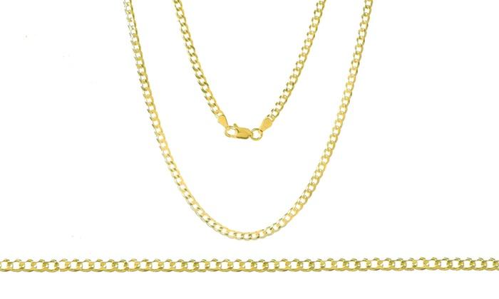 A stunning unisex solid Italian curb chain in 14K gold plating, showcasing interlocking links and a lobster clasp.