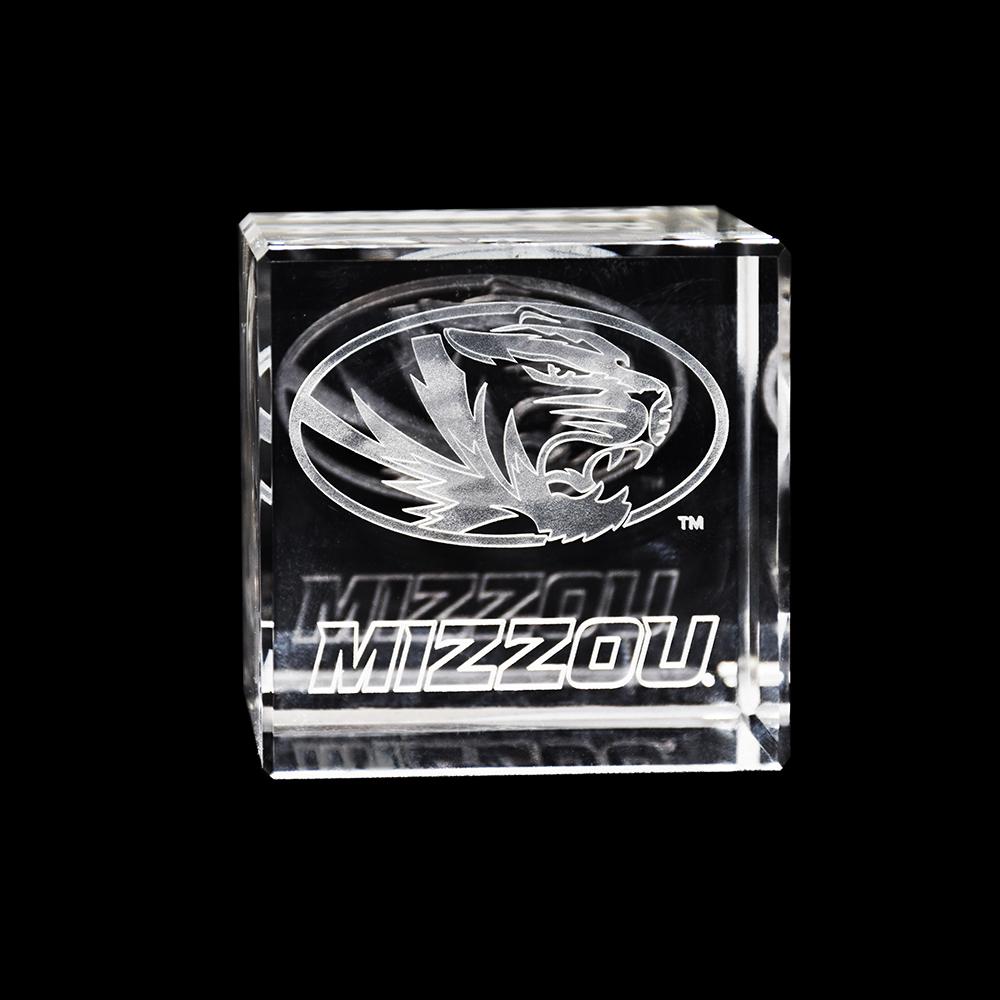 University of Missouri Tigers Crystal Cube showcasing the vibrant team logo inside a clear optical crystal cube.