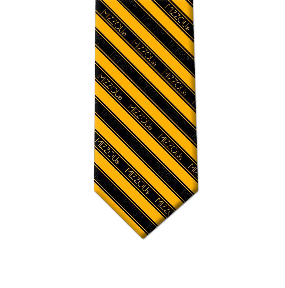 University of Missouri Tigers men's tie featuring a trendy striped design in team colors, made from durable microfiber material.