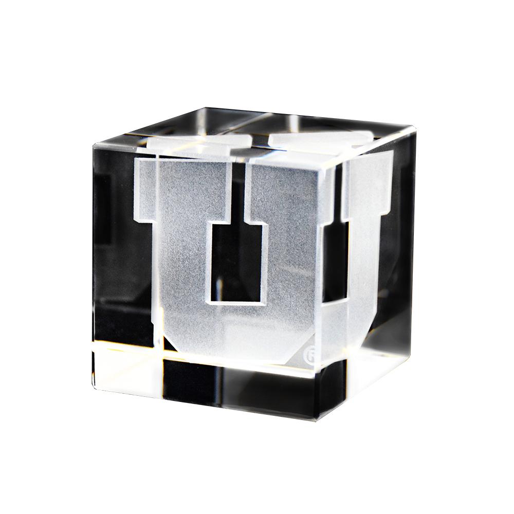 University of Utah Block U Crystal Cube showcasing the iconic logo inside a clear optical crystal cube.