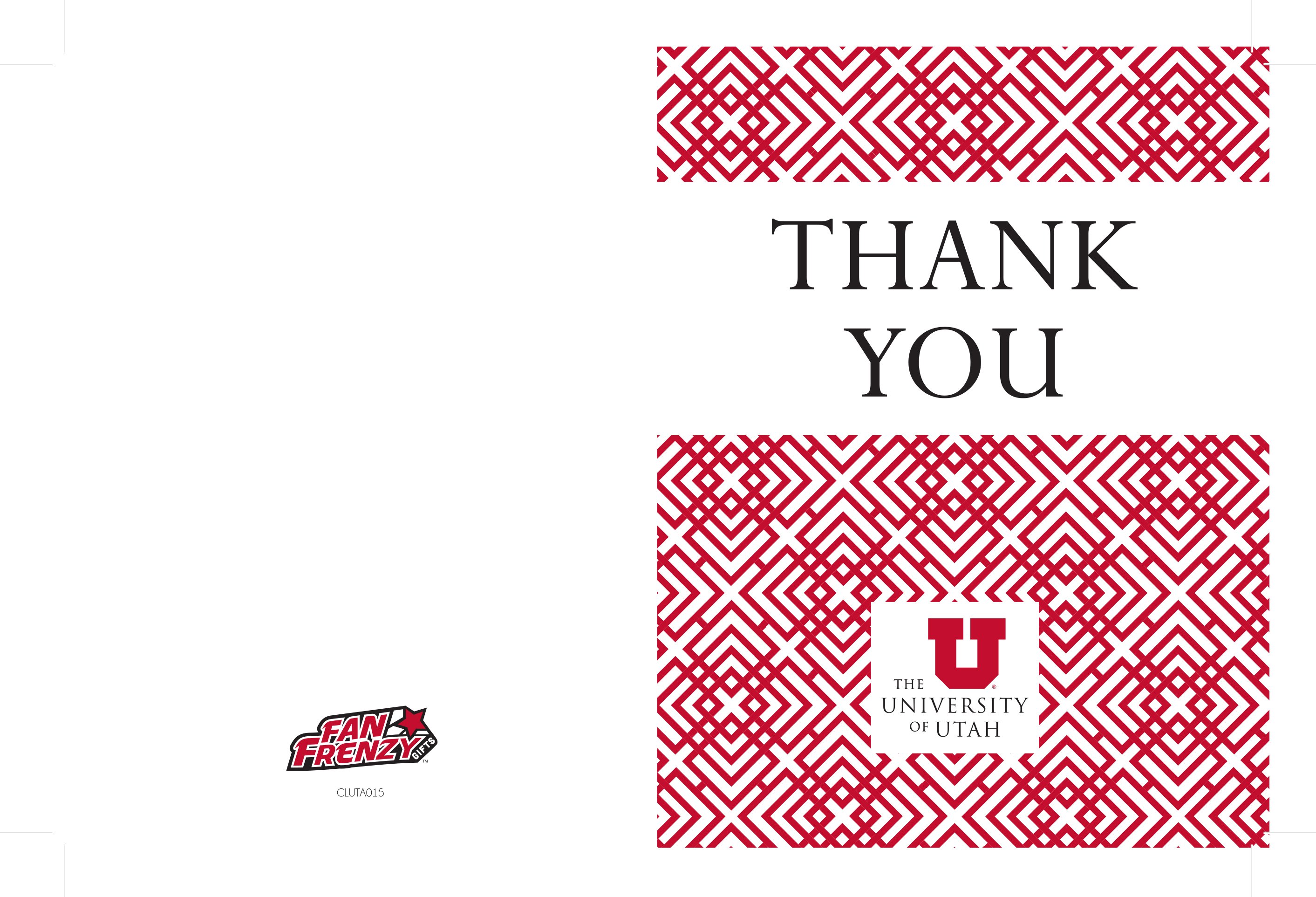 University of Utah Geometric Thank You Card pack featuring 10 cards and envelopes, showcasing vibrant school colors and geometric designs.