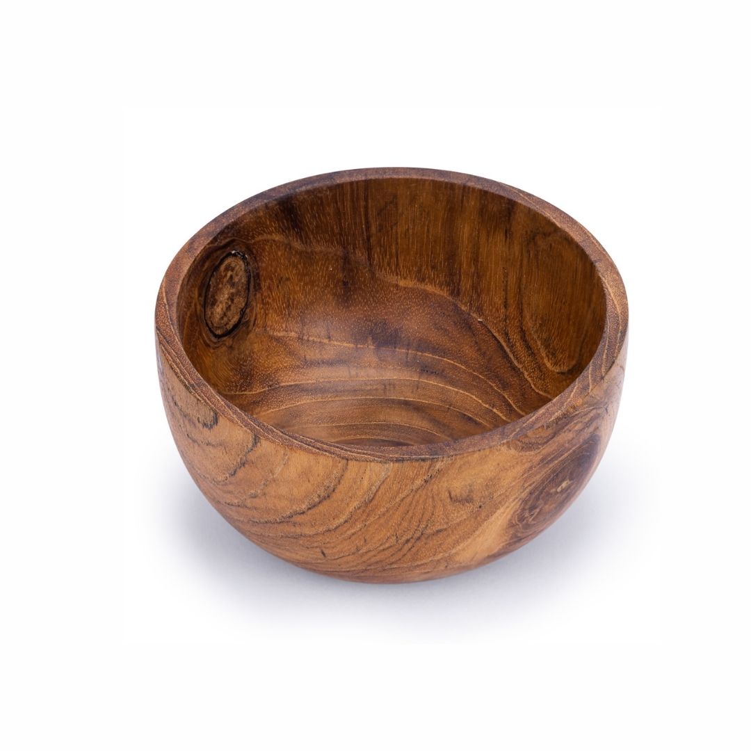 Upcycled Handmade Small Wooden Bowl featuring unique patterns, crafted from reclaimed teak, rosewood, and jackfruit, showcasing rich grain and deep tones.