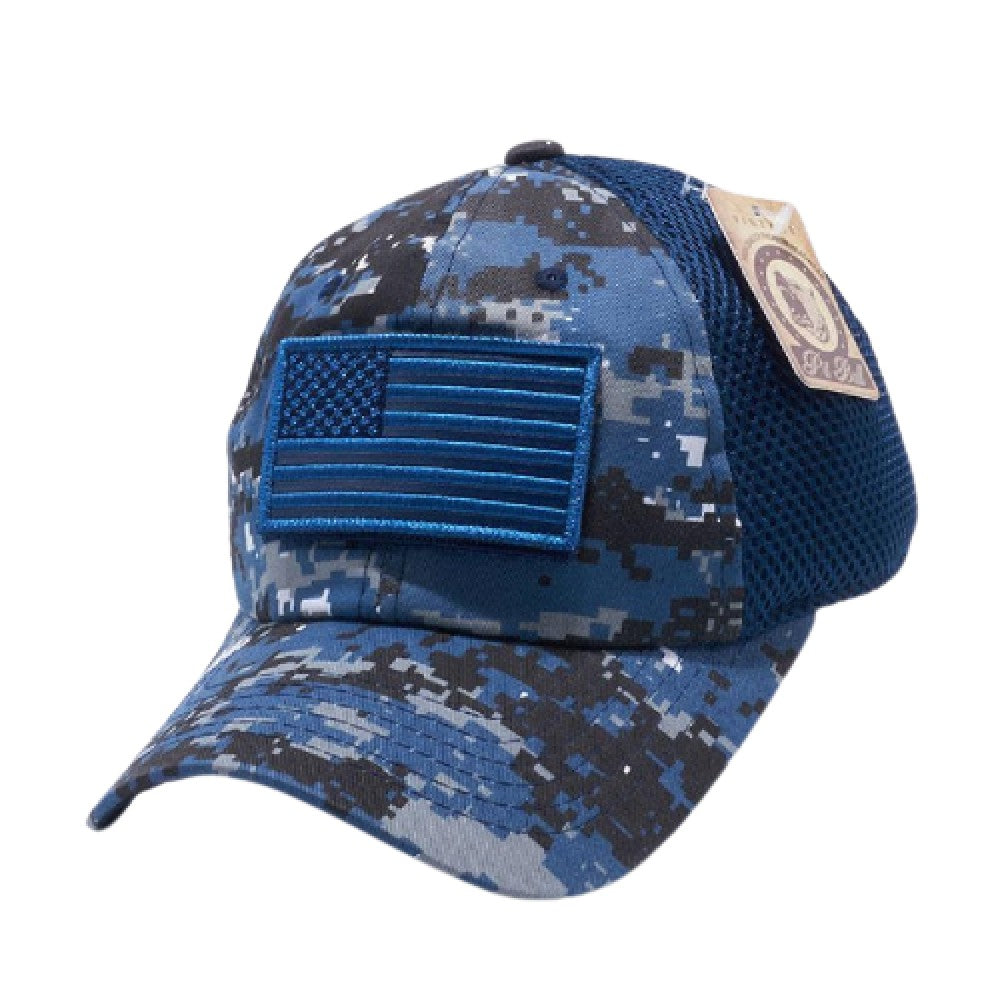 Pack of 6 US Flag Velcro Patch Micro Mesh Hats featuring a classic unstructured shape and curved visor.