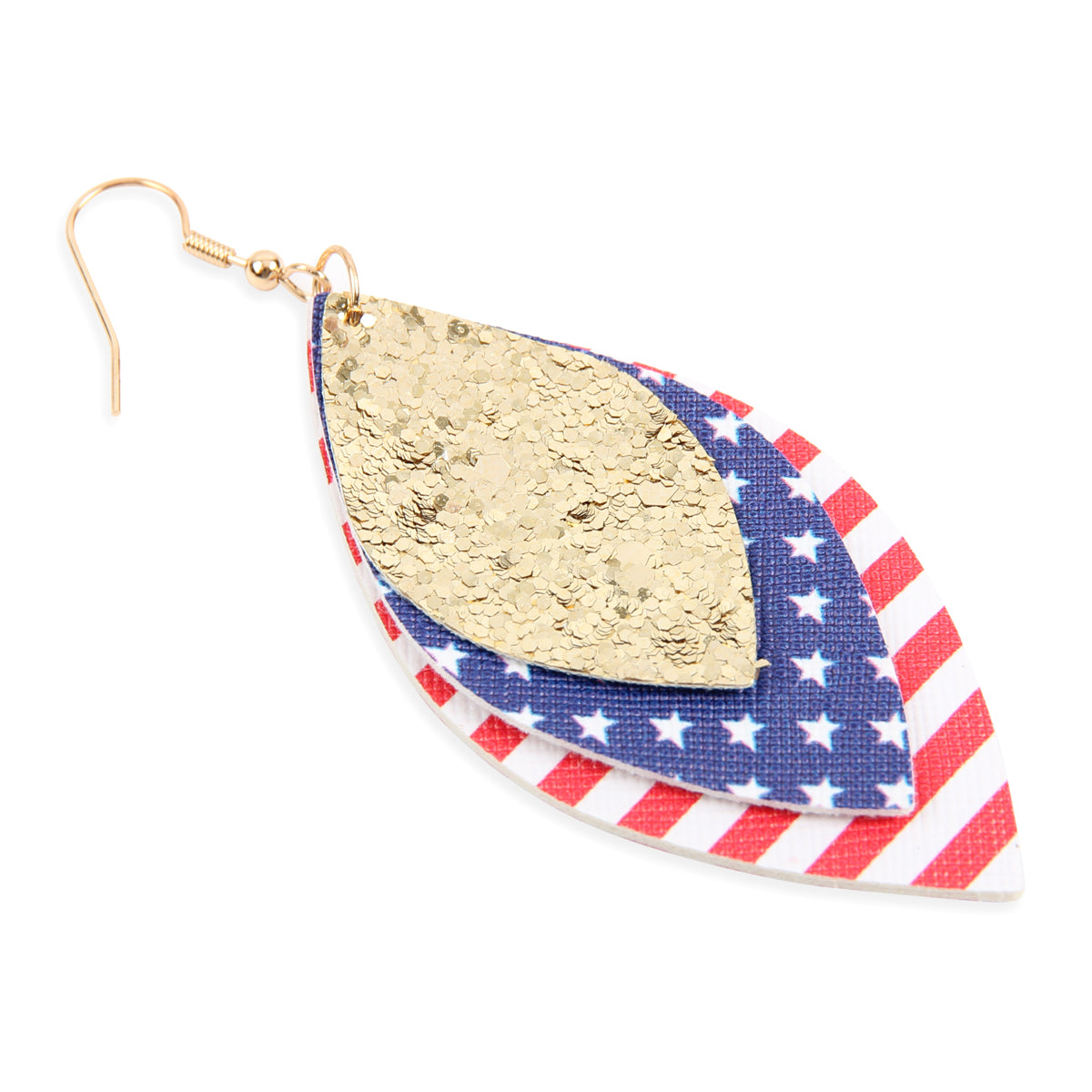 USA Flag With Sequin Marquise Layered Leather Drop Earrings featuring vibrant colors and a stylish design.