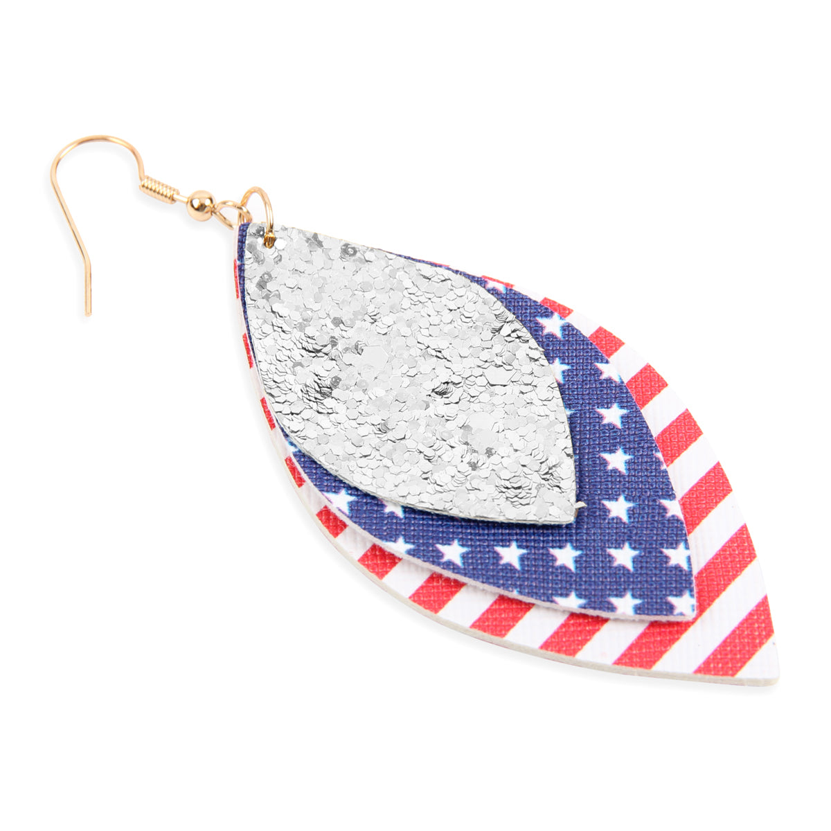 USA Flag With Sequin Marquise Layered Leather Drop Earrings featuring vibrant colors and a stylish design.