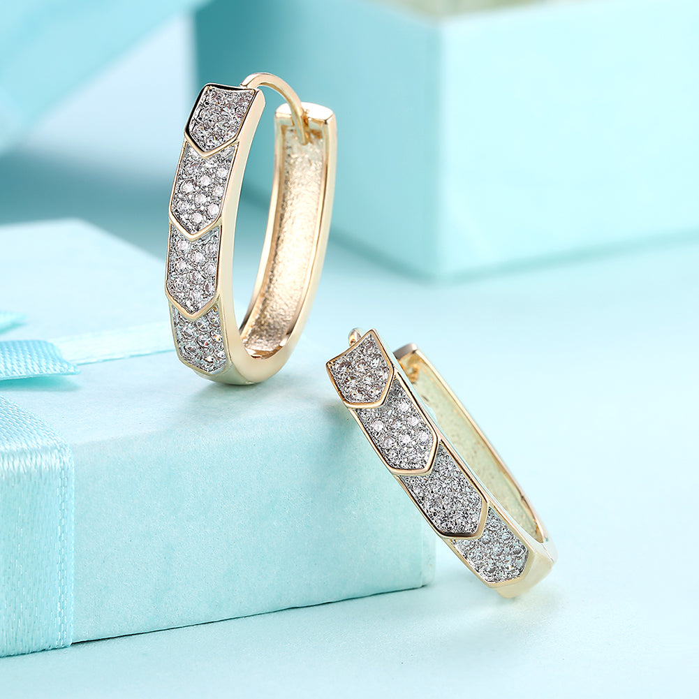 Elegant V Cut Pave Connecting Huggie Earring in 18K Gold Plated, showcasing its unique design and luxurious finish.