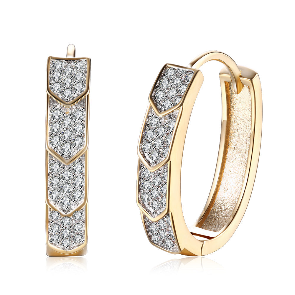 Elegant V Cut Pave Connecting Huggie Earring in 18K Gold Plated, showcasing its unique design and luxurious finish.