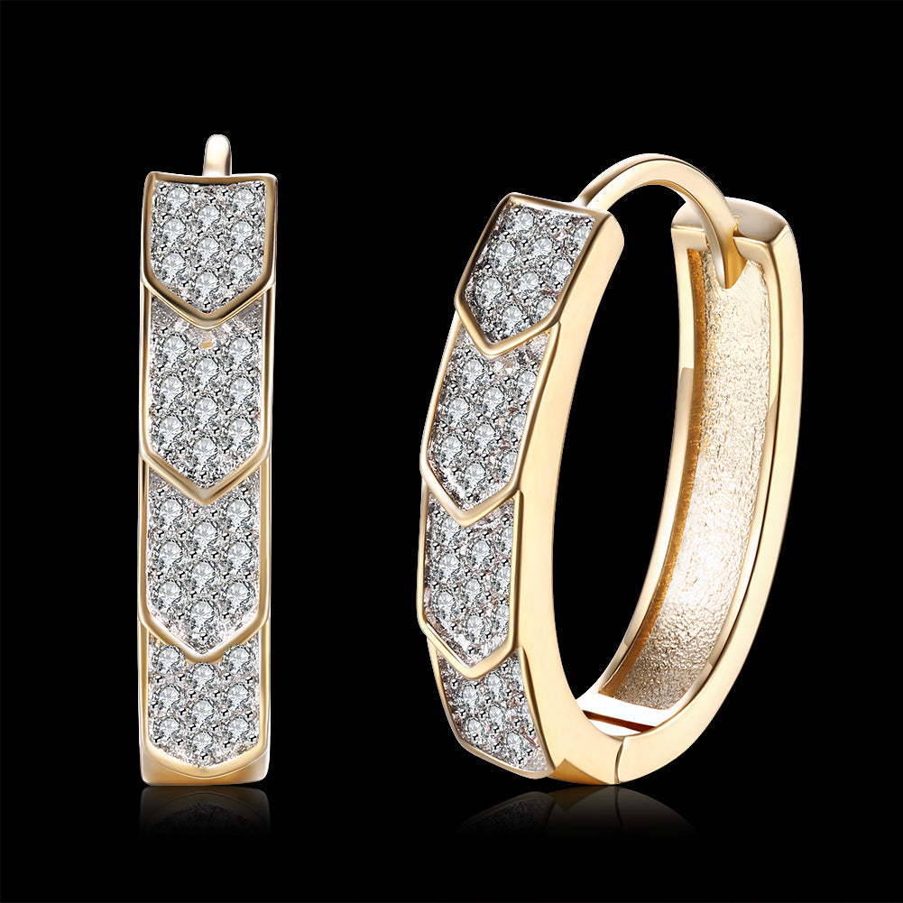 Elegant V Cut Pave Connecting Huggie Earring in 18K Gold Plated, showcasing its unique design and luxurious finish.