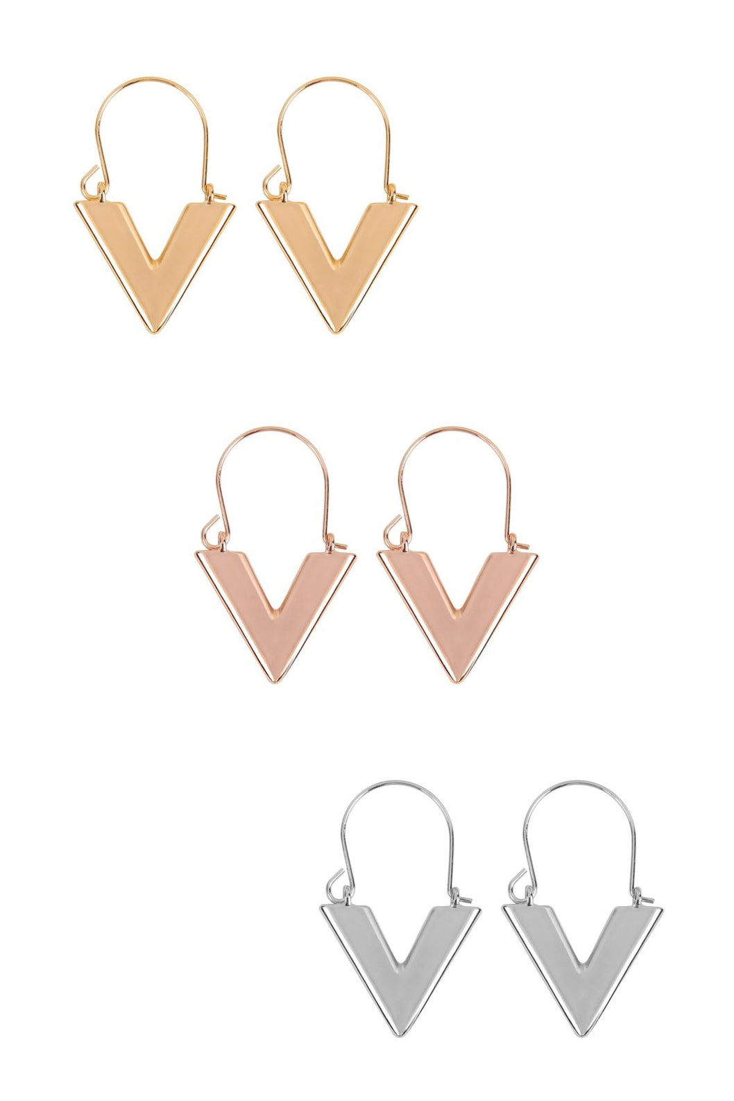 V Letter Hoop Earrings by DOBBI in various colors, showcasing their stylish design and 2.0-inch drop.