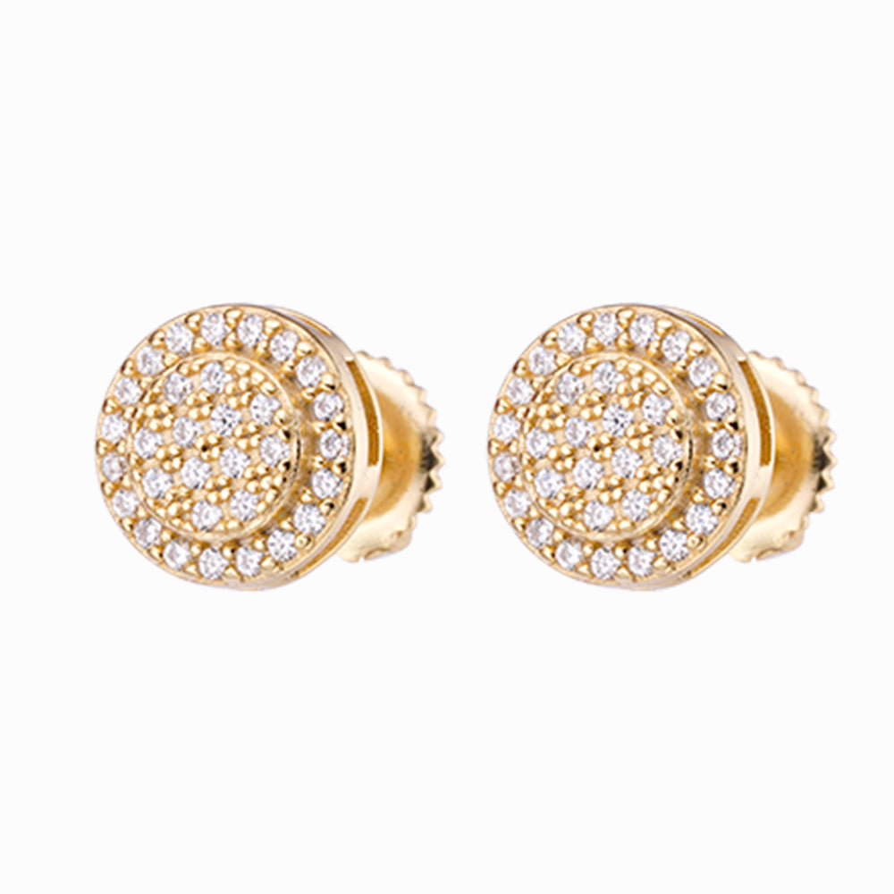 VALENS Sterling Silver CZ Earrings featuring cubic zirconia stones in a round pattern, elegantly designed with a screw back mechanism.