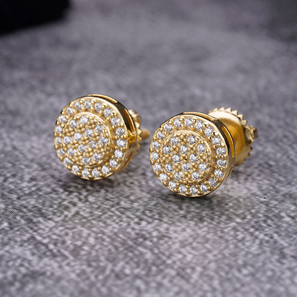 VALENS Sterling Silver CZ Earrings featuring cubic zirconia stones in a round pattern, elegantly designed with a screw back mechanism.