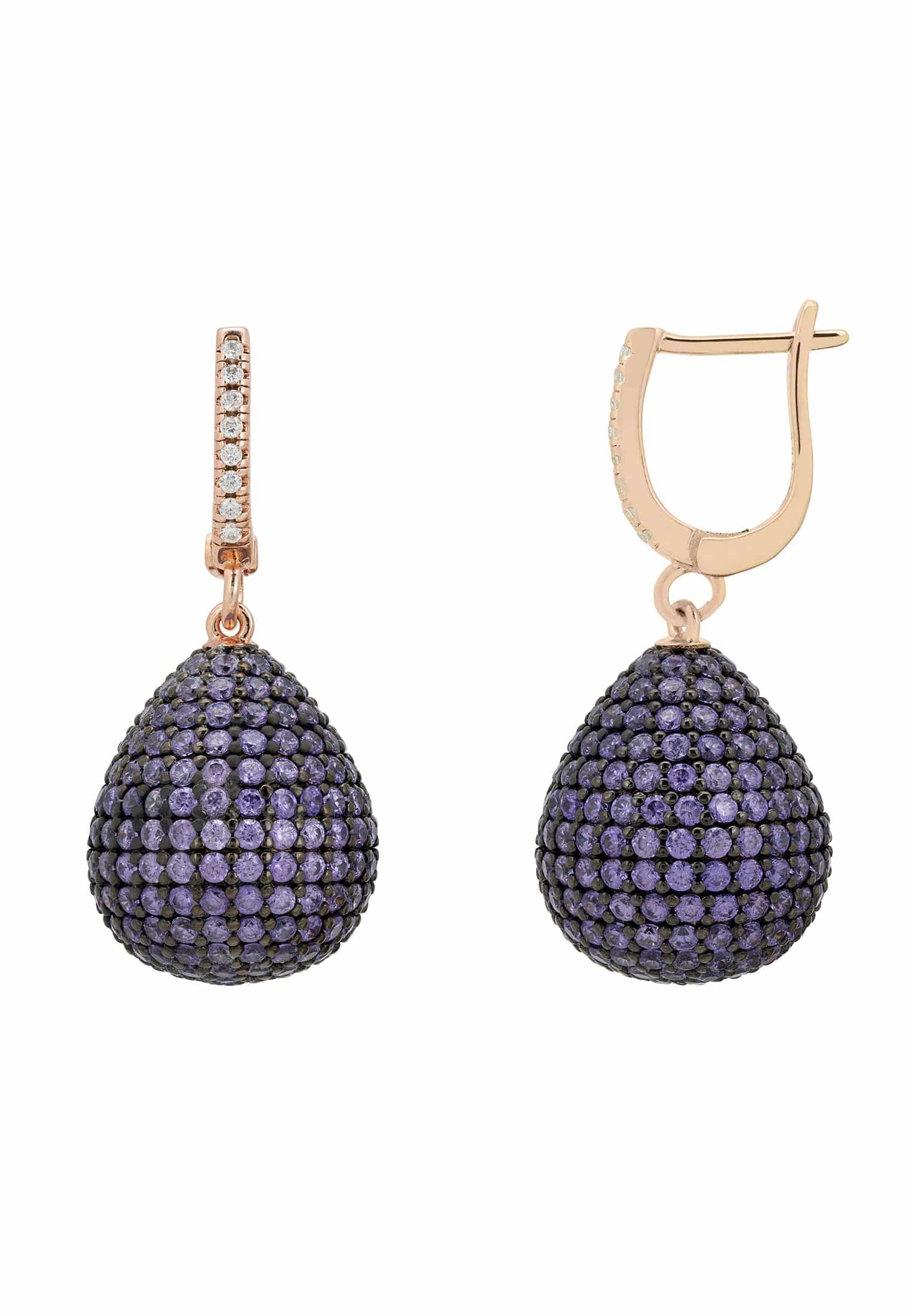 Valerie Pear Drop Gemstone Earrings in rosegold featuring purple amethyst and sparkling zirconia, elegantly designed for statement wear.