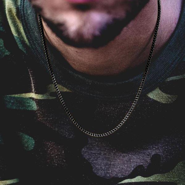 VESSEL 3x3MM Steel Black Franco chain with high gloss finish, showcasing its solid steel construction and lobster lock.