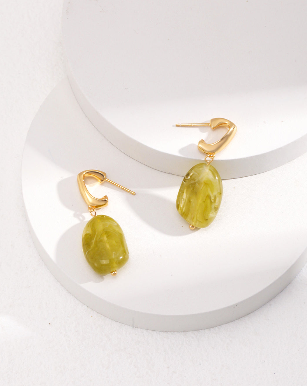 Vibrant Modern Green Resin Stud Earrings showcasing a contemporary design with a natural green hue, measuring 3.8cm in height.