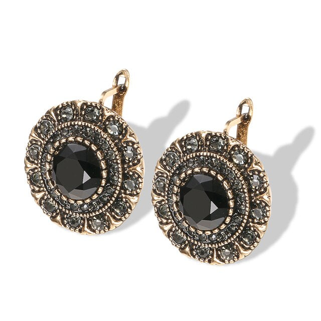 Vintage Antique Statement Black & Bronze Boho Earrings showcasing intricate design and elegant color combination.