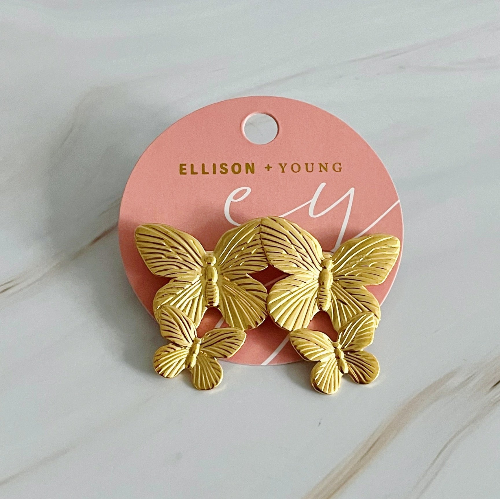 Elegant Vintage Butterfly Duo Earrings in gold plating, showcasing a unique butterfly design.