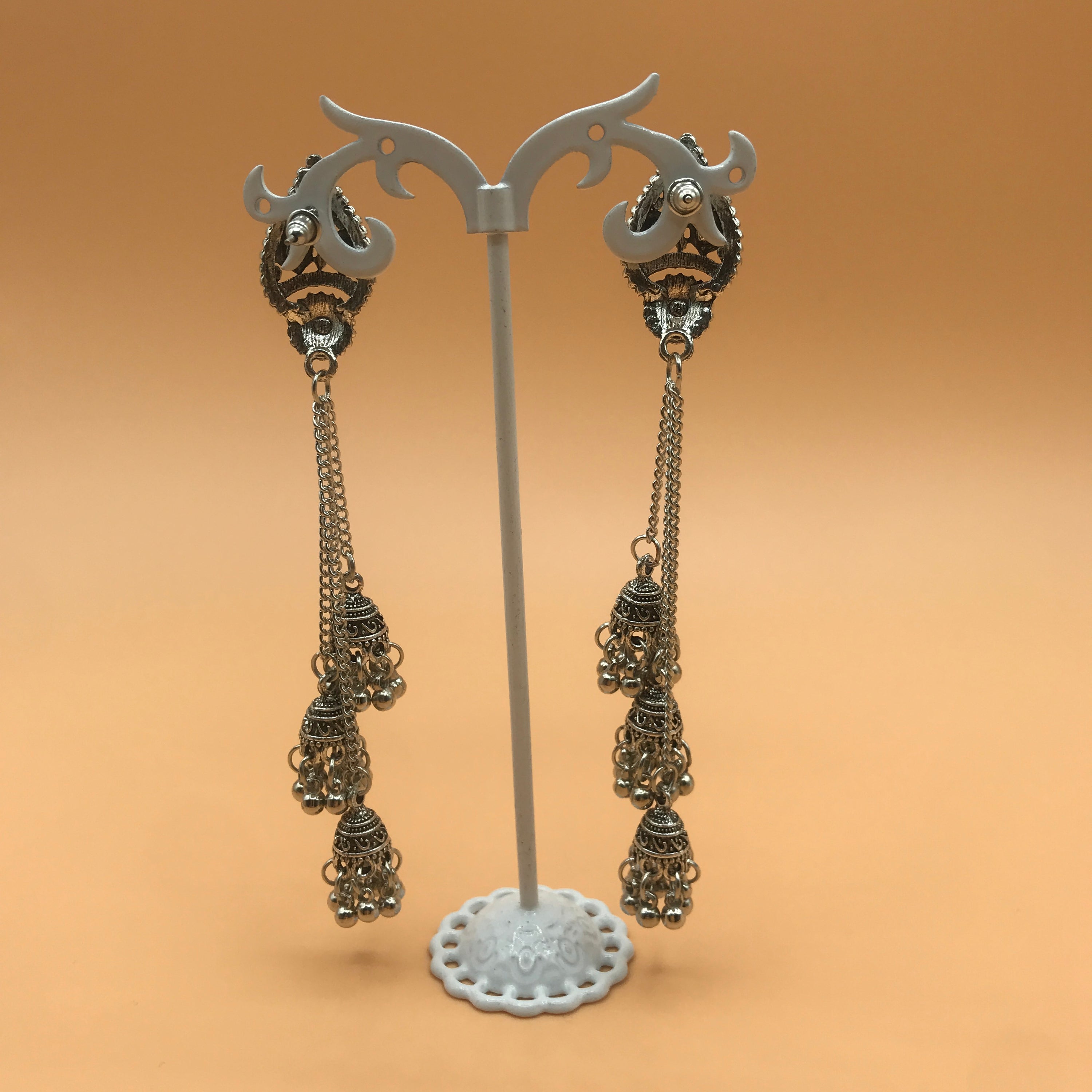 Vintage Lantern Triple Bell Tassel Earrings featuring alloy and rhinestone accents, showcasing a unique and elegant design.