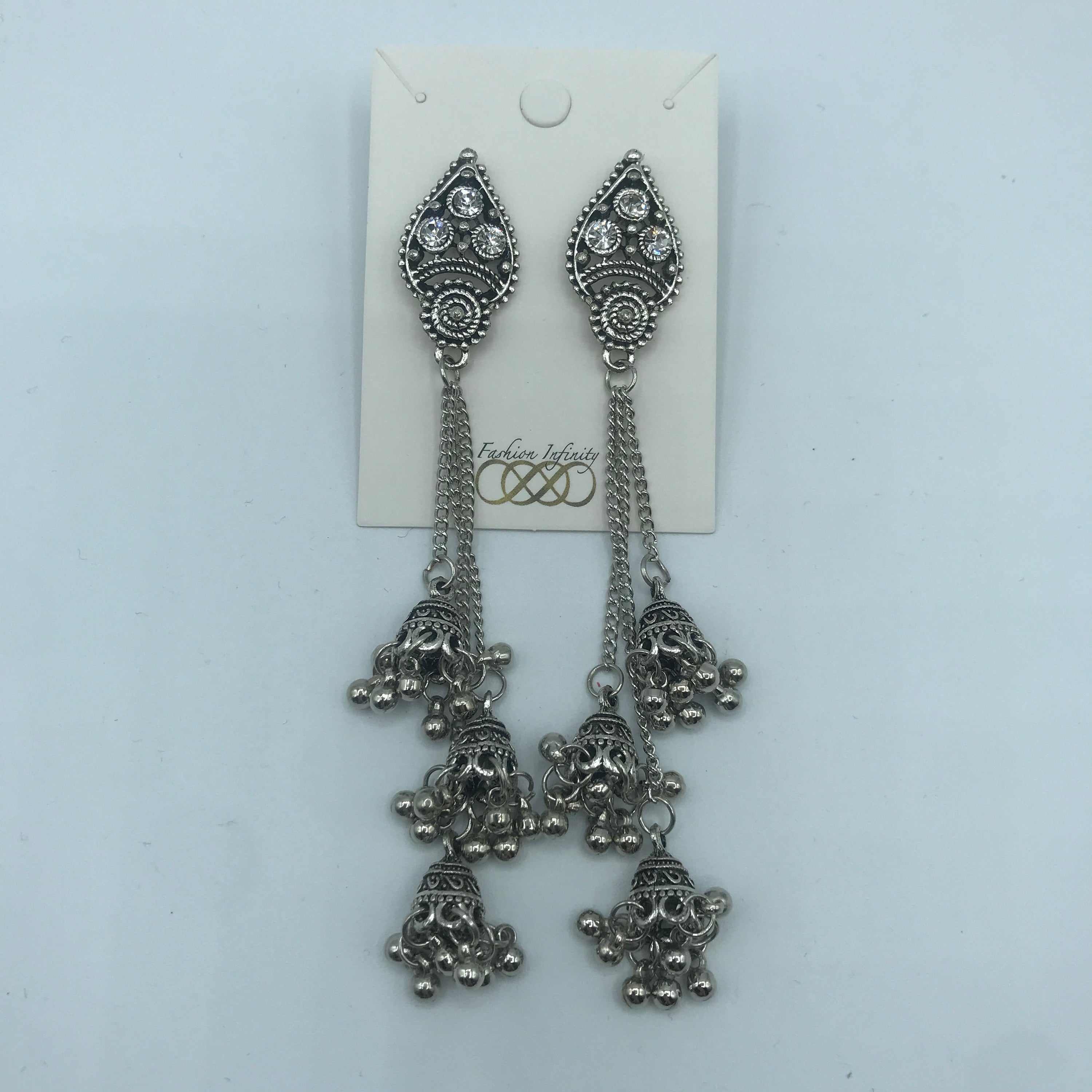 Vintage Lantern Triple Bell Tassel Earrings featuring alloy and rhinestone accents, showcasing a unique and elegant design.