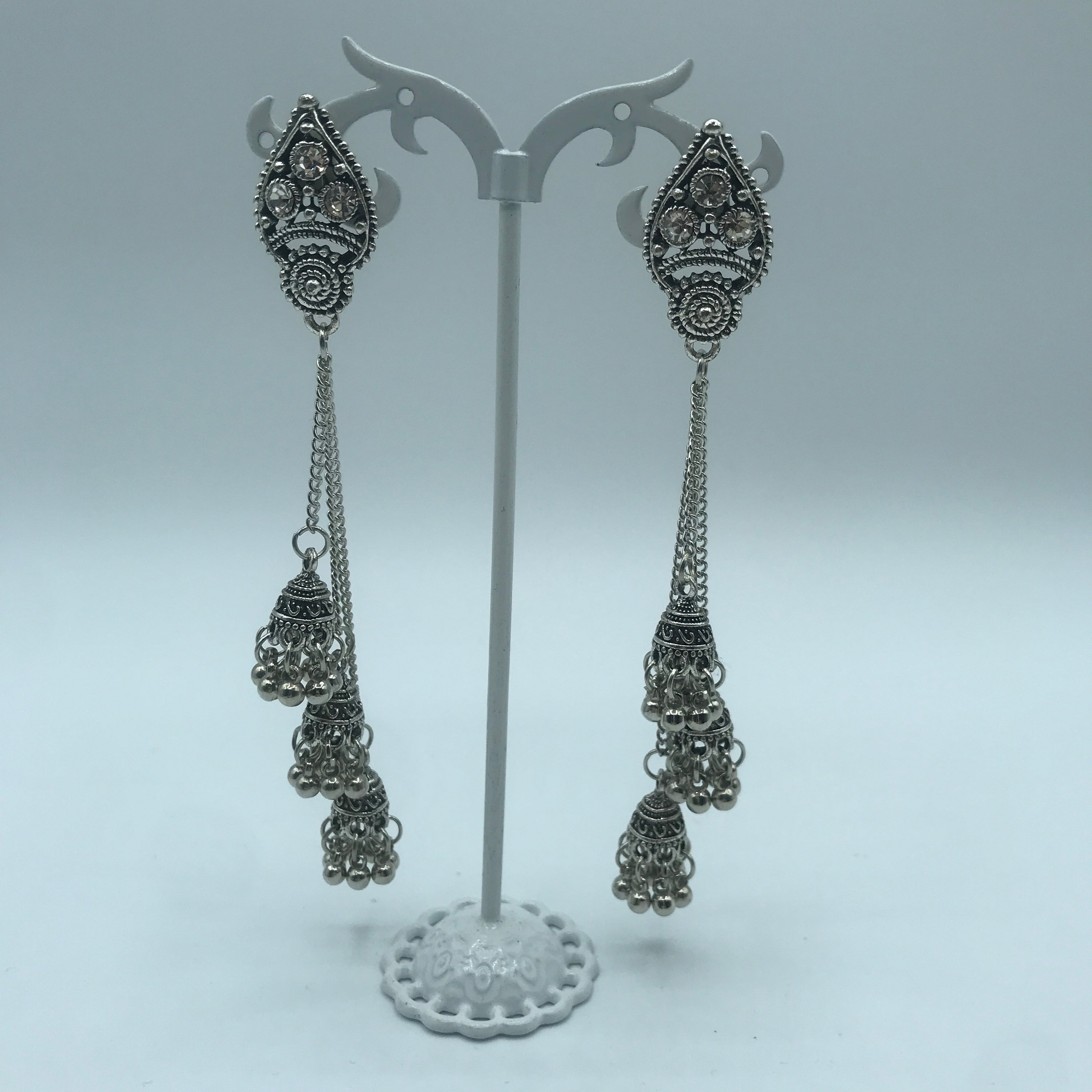 Vintage Lantern Triple Bell Tassel Earrings featuring alloy and rhinestone accents, showcasing a unique and elegant design.