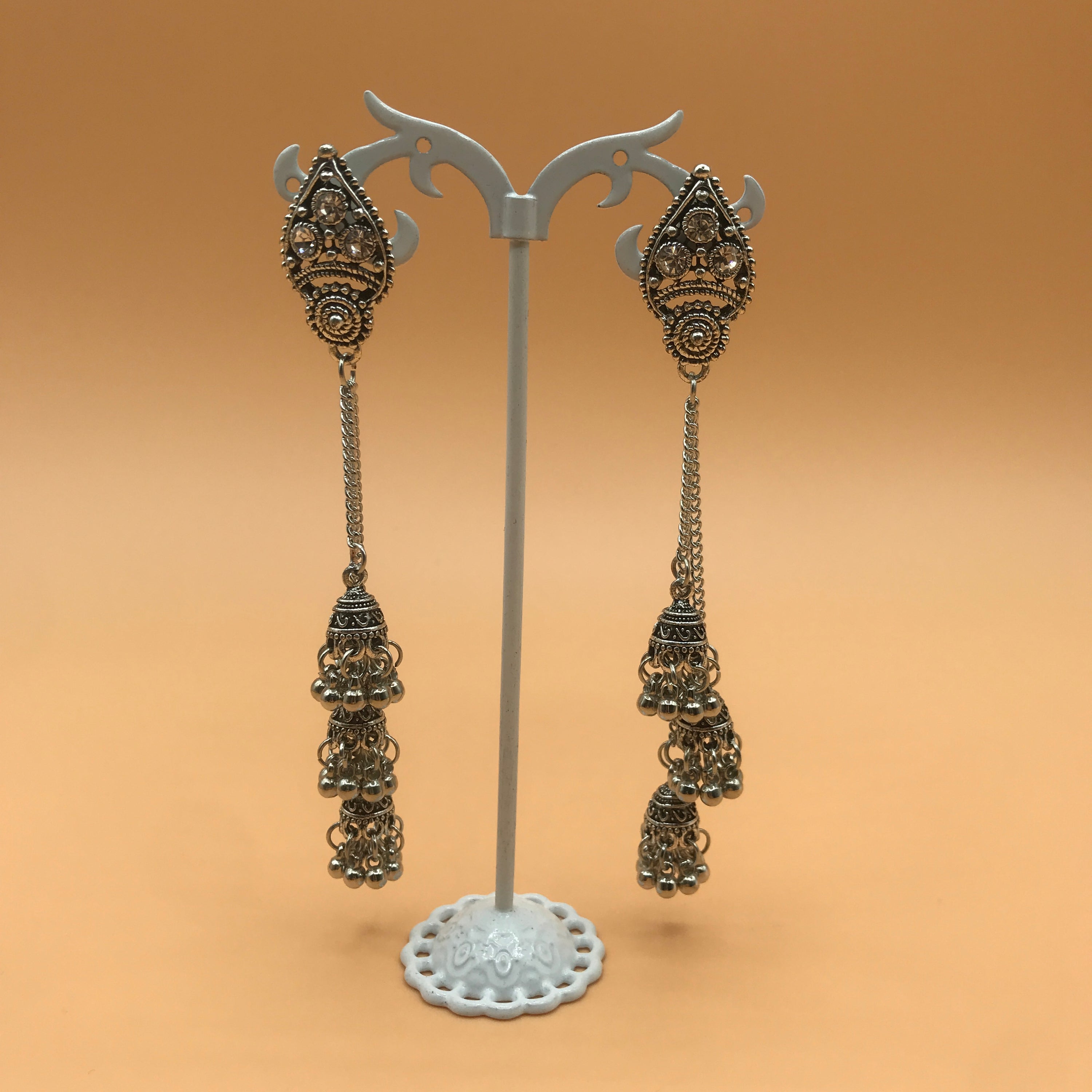 Vintage Lantern Triple Bell Tassel Earrings featuring alloy and rhinestone accents, showcasing a unique and elegant design.