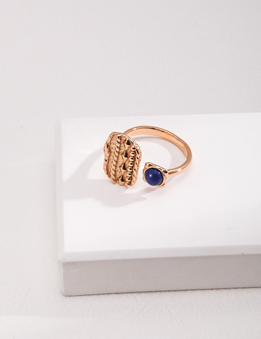 Vintage Style Lapis Lazuli Ring featuring a deep blue lapis lazuli stone set in tarnish-resistant sterling silver with gold vermeil accents.