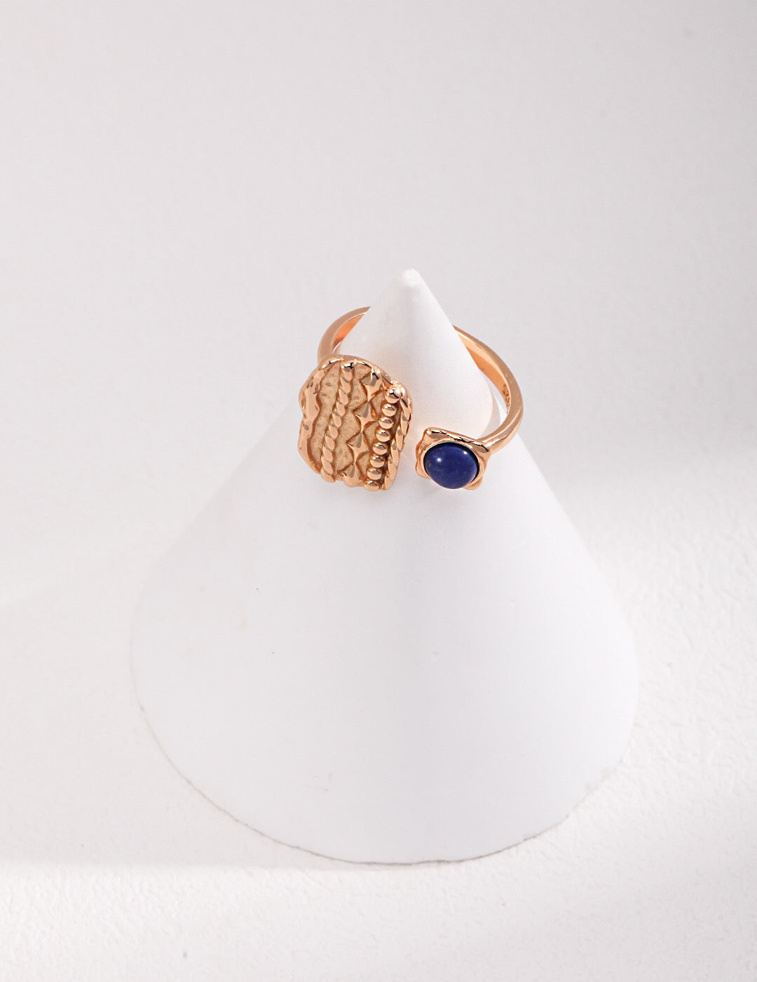 Vintage Style Lapis Lazuli Ring featuring a deep blue lapis lazuli stone set in tarnish-resistant sterling silver with gold vermeil accents.
