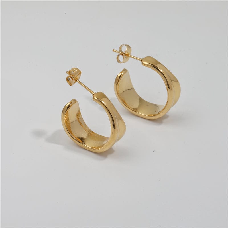 Vitenka Textured Uneven Hoop Earrings showcasing a contemporary design in stainless steel with 18Kt yellow gold coating.