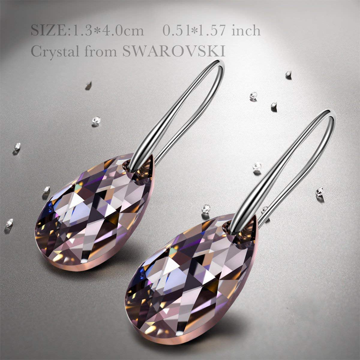 Elegant Vivid Light Crystal Drop Earrings designed in Italy, featuring 18K white gold plating and sparkling Austrian crystals.