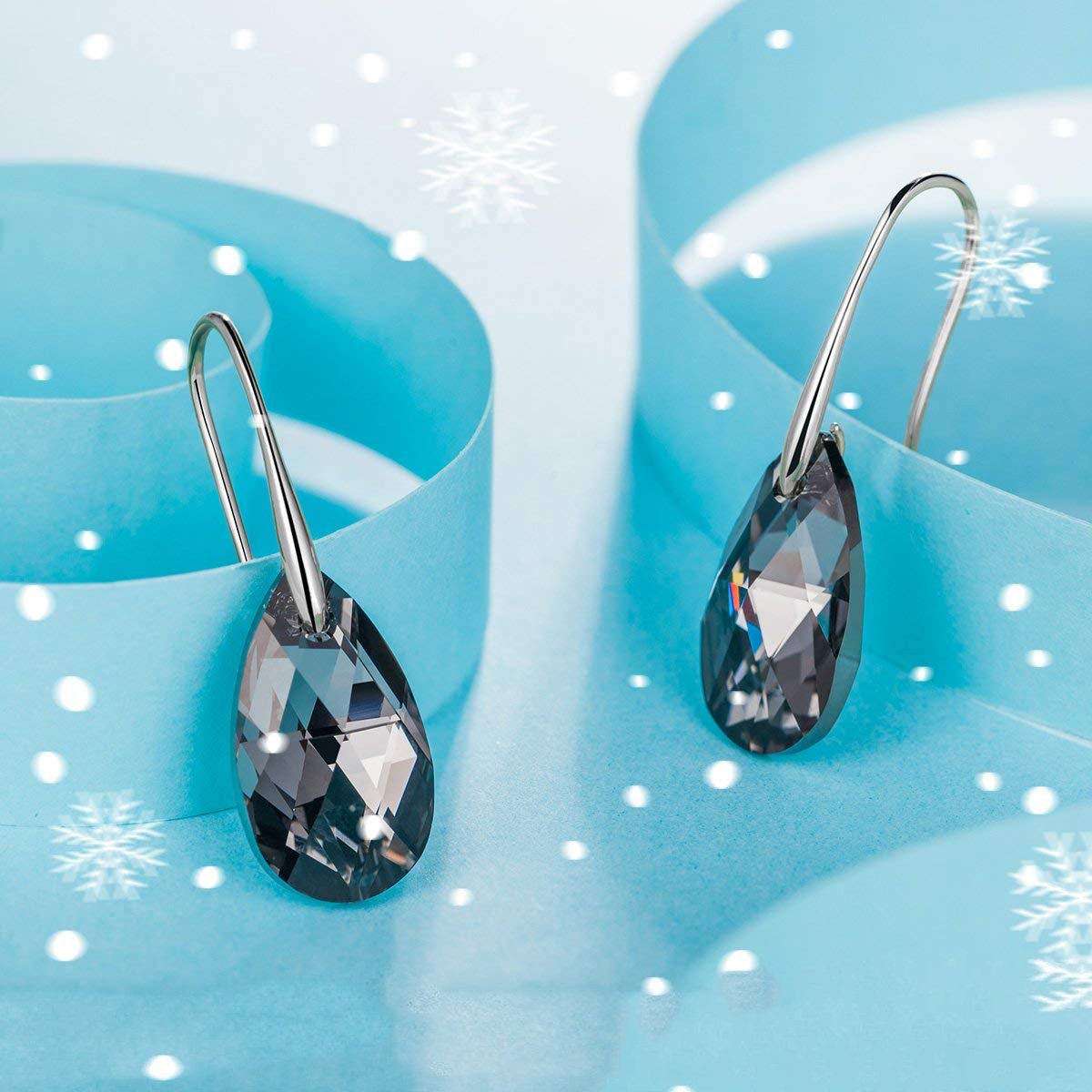 Elegant Vivid Light Crystal Drop Earrings designed in Italy, featuring 18K white gold plating and sparkling Austrian crystals.