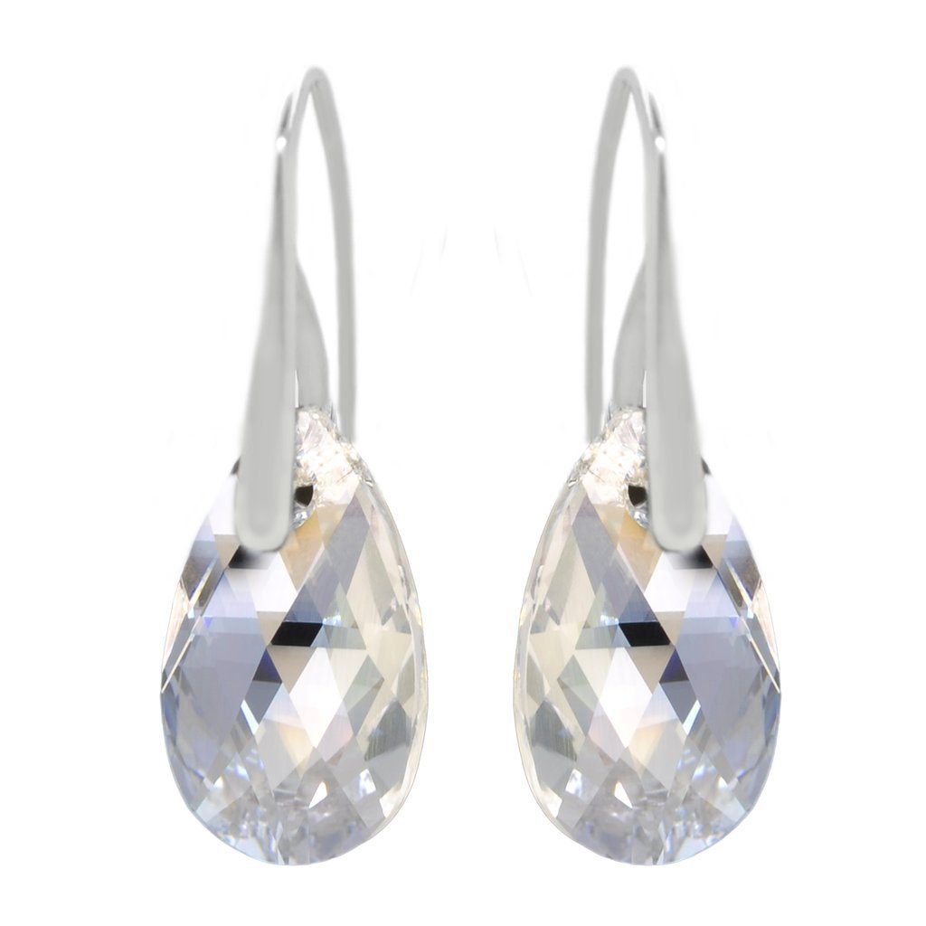 Elegant Vivid Light Crystal Drop Earrings designed in Italy, featuring 18K white gold plating and sparkling Austrian crystals.