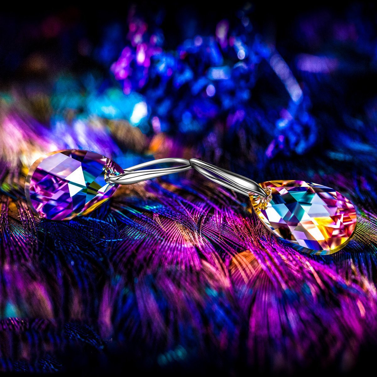 Elegant Vivid Light Crystal Drop Earrings designed in Italy, featuring 18K white gold plating and sparkling Austrian crystals.