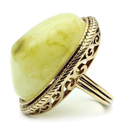 VL005 IP Gold Brass Ring featuring a vibrant apple green synthetic stone, elegantly designed with ion plating.