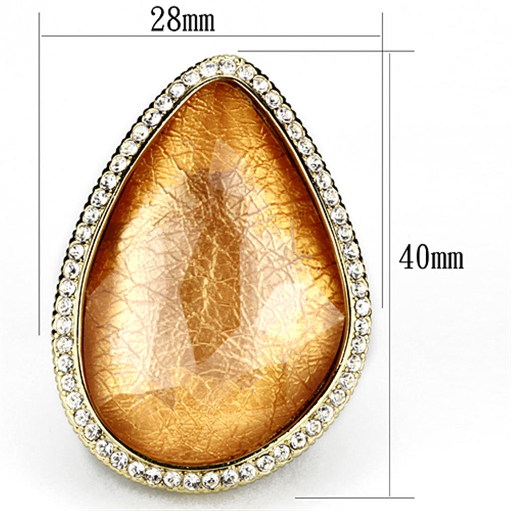 VL083 IP Gold Brass Ring featuring a vibrant orange synthetic stone, elegantly designed with a luxurious finish.