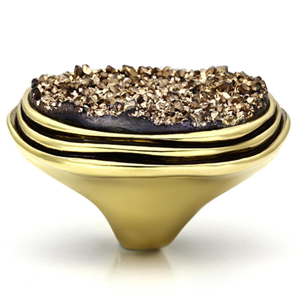 VL085 IP Gold Brass Ring featuring a champagne synthetic stone, showcasing its elegant design and luxurious finish.