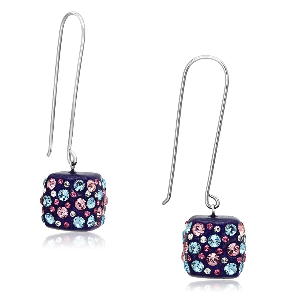 VL089 High Polished Stainless Steel Earrings with multi-color top-grade crystals, showcasing a shiny and elegant design.