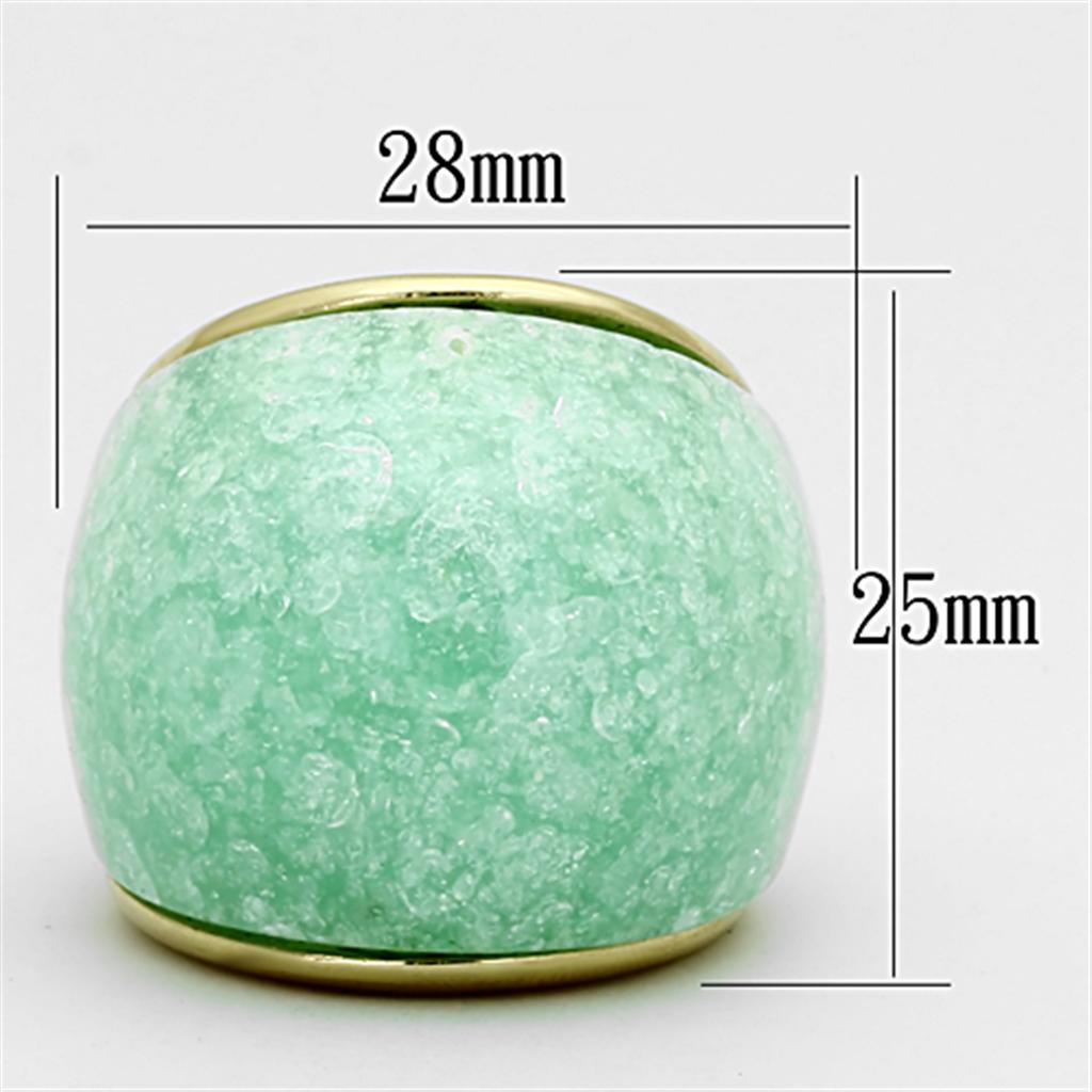 VL110 IP Gold Stainless Steel Ring featuring a synthetic emerald stone, showcasing its elegant design and luxurious finish.