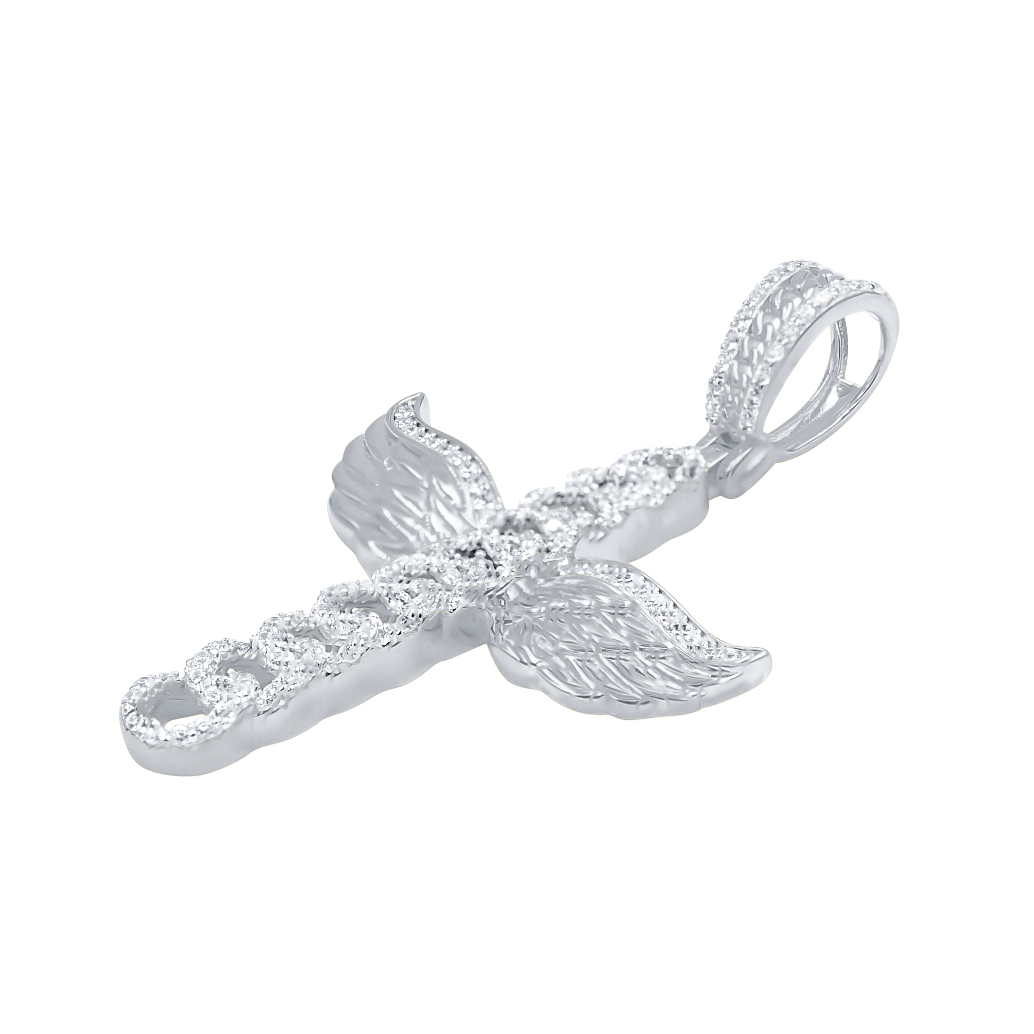 VOLARE Sterling Silver Pendant featuring a unique cross design adorned with sparkling cubic zirconia stones.